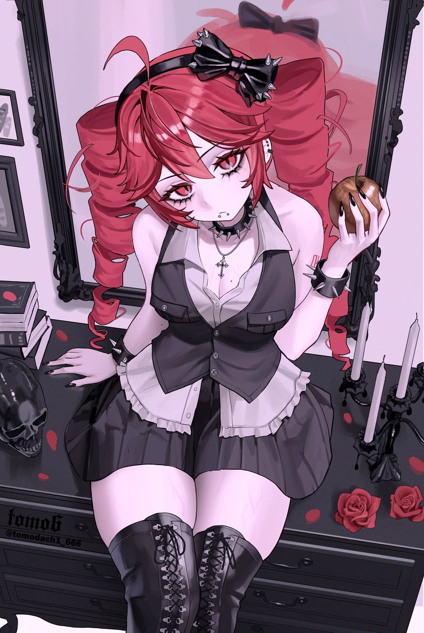 UTAU、重音Teto 1名女孩 呆毛 苹果 手臂纹身 露肩