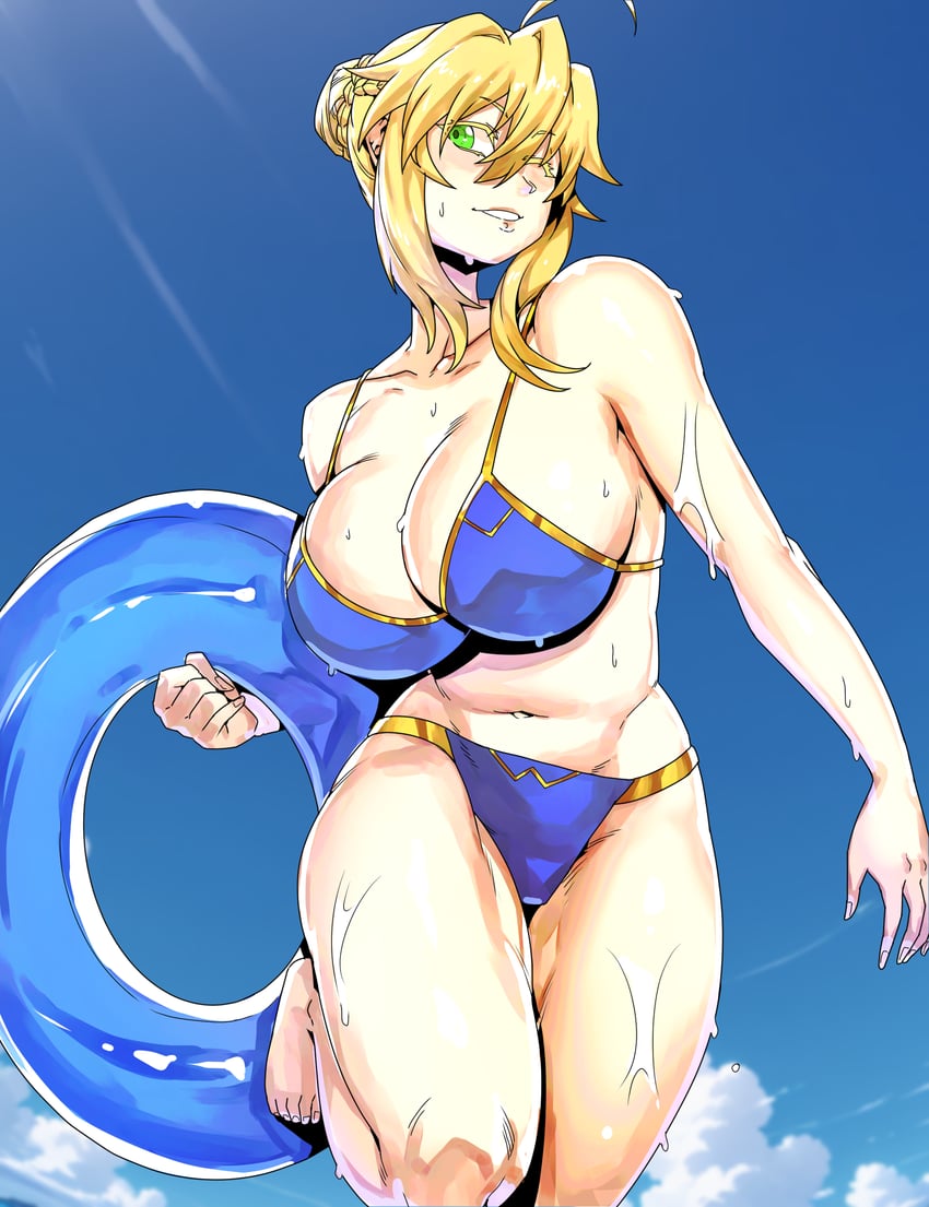 Fate/Grand Order、Fate系列、阿尔托莉雅·潘德拉贡 (Fate) 1名女孩 露肩 赤脚 比基尼 金发