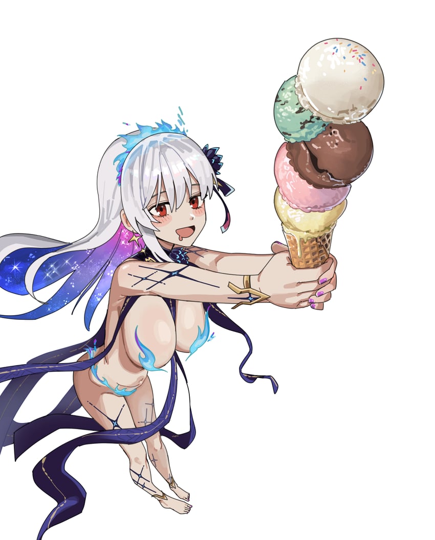 Fate/Grand Order、Fate系列、迦摩 (成年) (Fate) 1名女孩 蓝火 脸红 身体纹路 手链