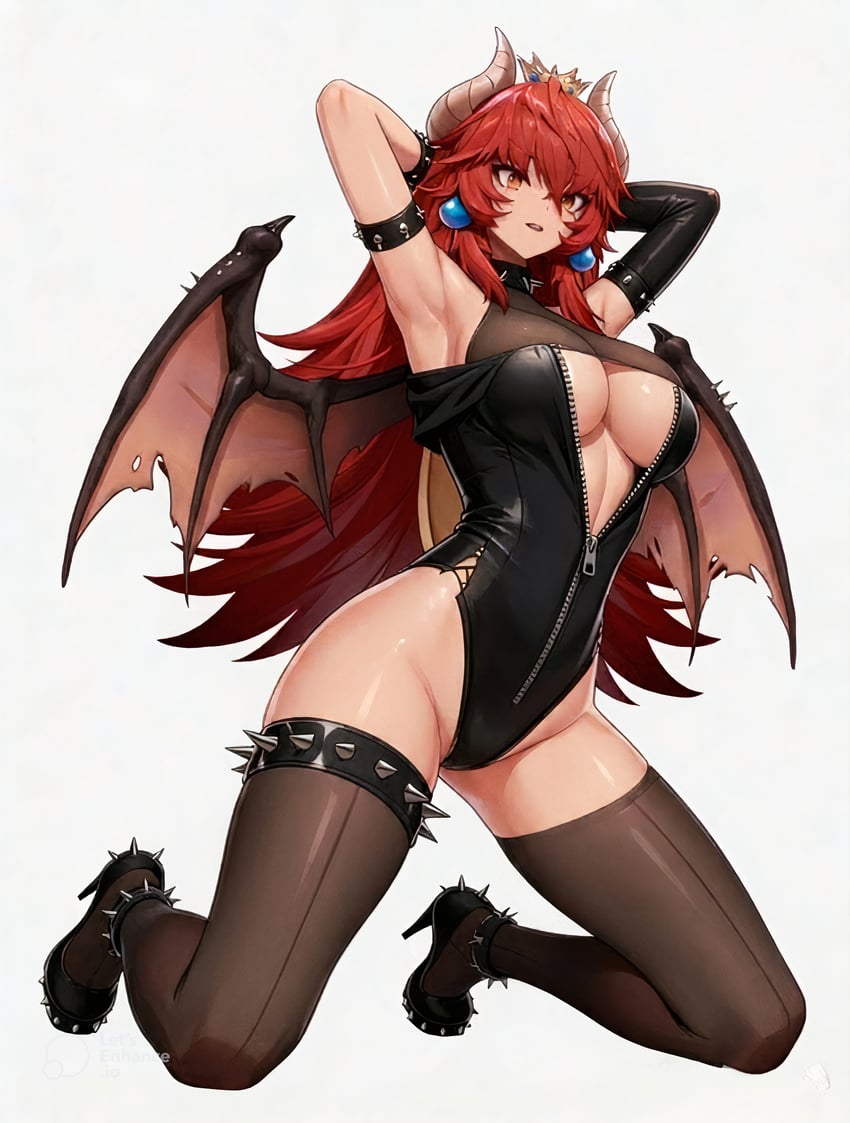 袜子事务所、Zentreya、Zentreya (龙形态) 1名女孩 替换服装 腋下 举起双手 黑色紧身连体衣