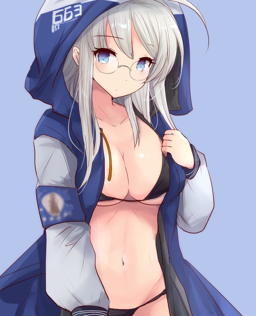 舰队Collection、海伍德·L·爱德华兹 (舰娘)、海伍德·L·爱德华兹 (梅雨) (舰队收藏) 1名女孩 呆毛 比基尼 衣内比基尼 黑色比基尼
