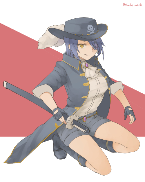 舰队Collection、天龙 (舰娘) 替换服装 黑色夹克 靴子 乳房 眼罩