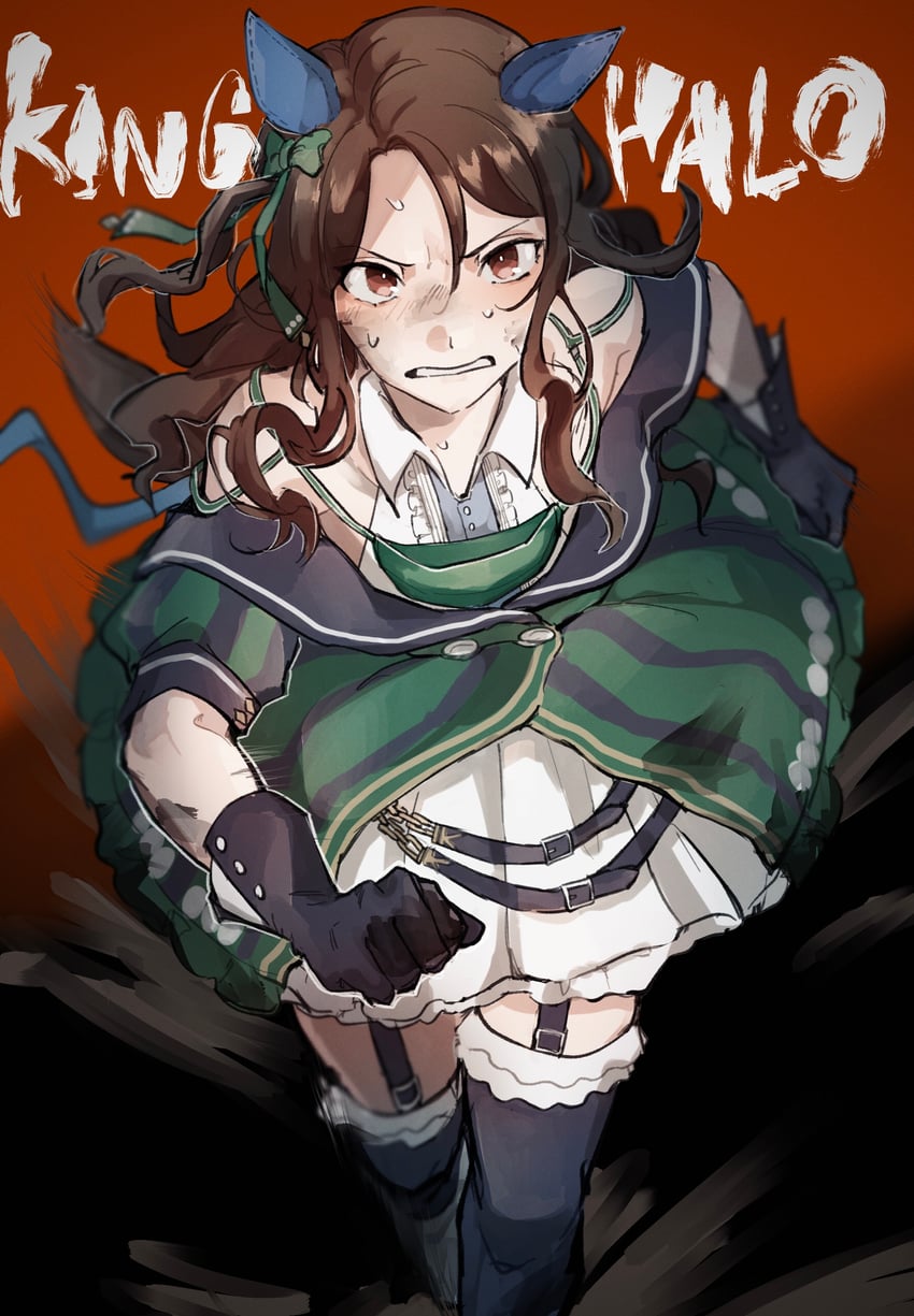 赛马娘、帝王光辉 (翡翠之王) (赛马娘)、帝王光辉 (赛马娘) 1名女孩 黑色过膝袜 棕发 连衣裙 马娘
