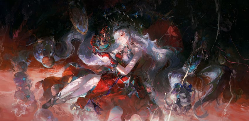 明日方舟、深海滑板（明日方舟）、海嗣 (明日方舟) 1名女孩 荒谬的长发 神仙鱼 露肩 乳房