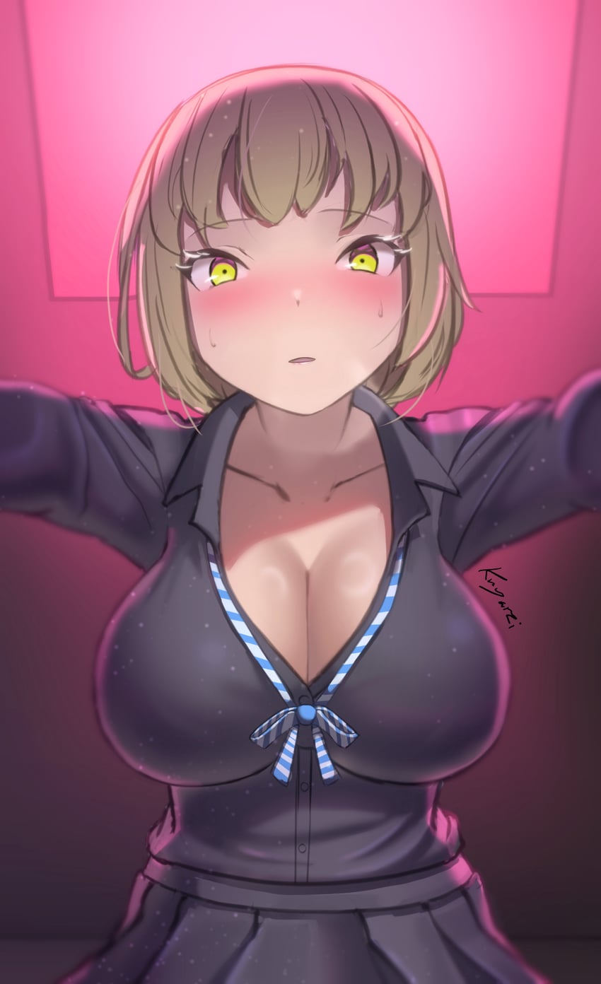 恶魔幸存者 (系列)、恶魔幸存者2、女神转生 黑衬衫 乳房 棕发 乳沟 锁骨
