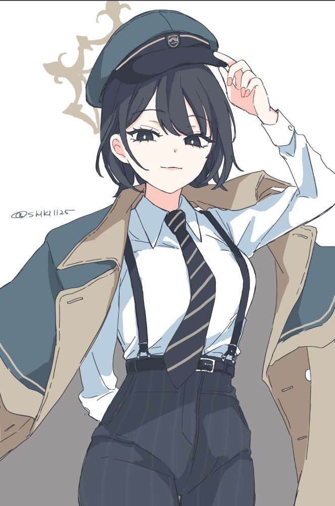 蔚蓝档案、弘美 (蔚蓝档案) 1名女孩 整理衣服 整理头饰 黑瞳 黑发