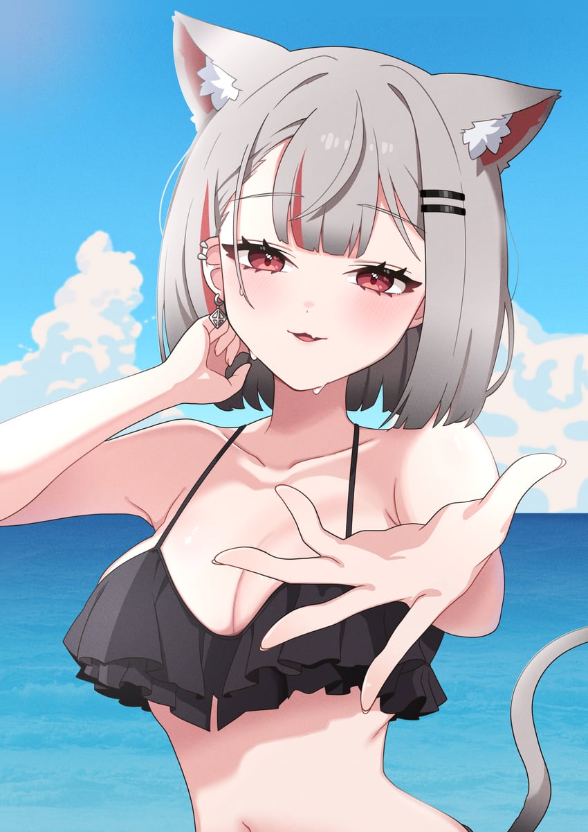 Stellive、真白音音子 1名女孩 兽耳 裸臂 露肩 乳房