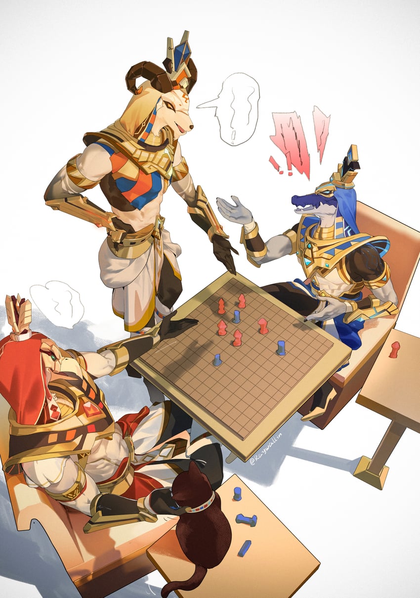 原神、heryshaf (genshin impact)、sobek (genshin impact) 3个男孩 古埃及服饰 生气 鸟男孩 桌游