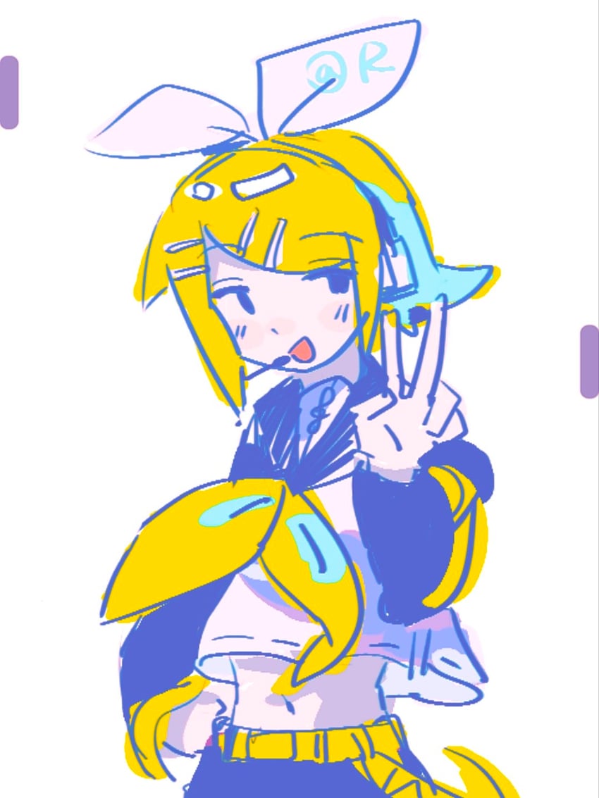 VOCALOID、镜音铃 1名女孩 腰带 黑色水手领 黑色袖子 金发