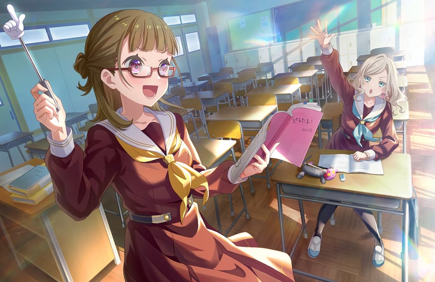 Love Live!、Love Live! 莲之空女学院学园偶像部、赛拉斯·柳田·利琳费尔德 2名女孩 :D 水蓝色领巾 举手 黑色连裤袜