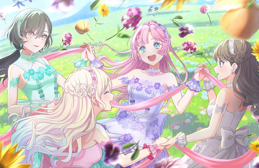 现在过去未来的三原色、Love Live!、Love Live! 莲之空女学院学园偶像部 4个女孩 :D 露肩 黑发 金发