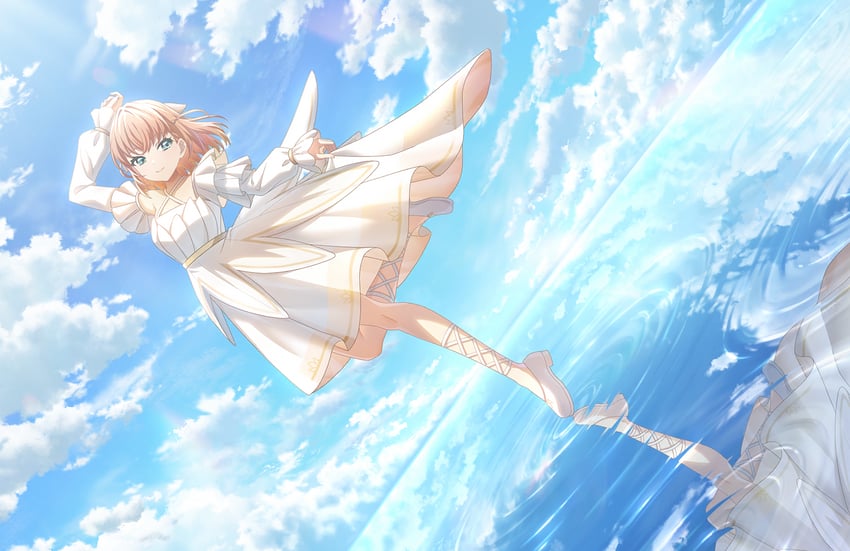 在光芒中花朵盛开、Love Live!、Love Live! 莲之空女学院学园偶像部 1名女孩 蓝天 闭嘴 云 交叉绑带