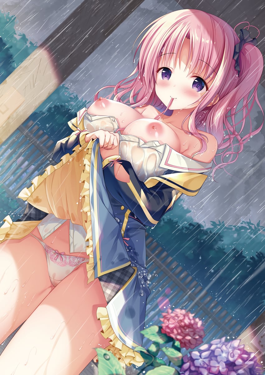 Melonbooks、原创、和泉香织（Twinbox） 1名女孩 黑色夹克 黑色内裤 蓝裙子 脸红