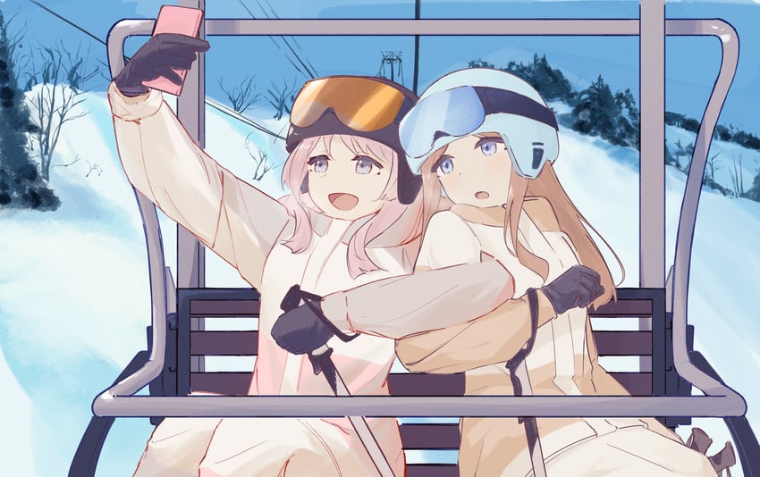 BanG Dream!、Bang Dream! It's MyGO!!!!!、千早爱音 2名女孩 黑色手套 蓝眼 棕发 缆车