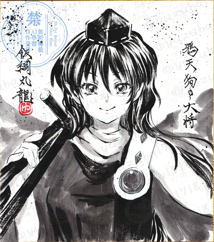 东方Project、饭纲丸龙 1名女孩 闭嘴 外套 灰度 帽子