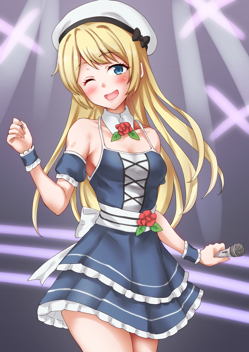 舰队Collection、贾维斯 (舰队收藏) 1名女孩 观众 黑色连衣裙 金发 蓝眼
