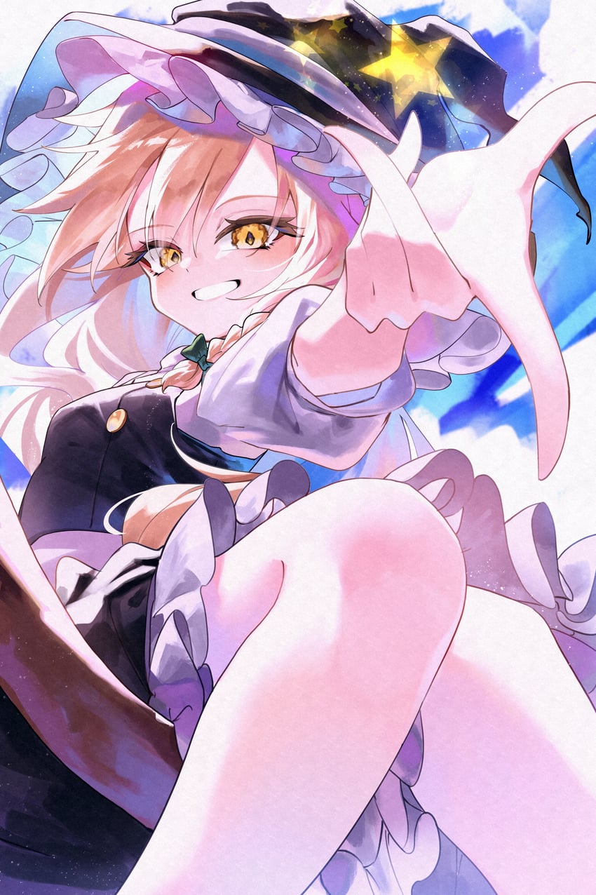东方Project、雾雨魔理沙 1名女孩 围裙 黑帽子 黑色裙子 黑色马甲