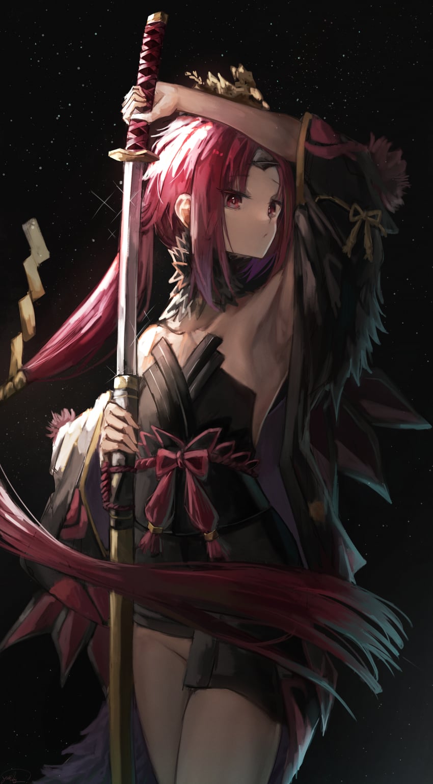 Fate/Grand Order、Fate系列、红阎魔 1名女孩 护臂 举手 腋下 鸟形发饰