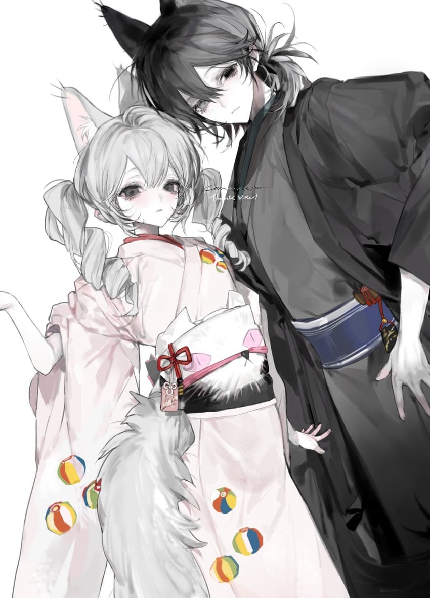 原创 1名男孩 1名女孩 兽耳 黑瞳 黑发
