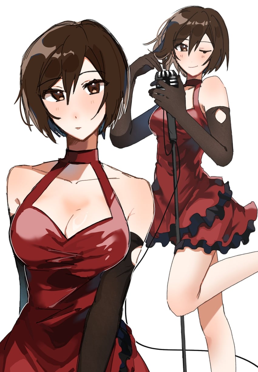 VOCALOID、MEIKO 1名女孩 乳房 棕眼睛 棕色手套 棕发