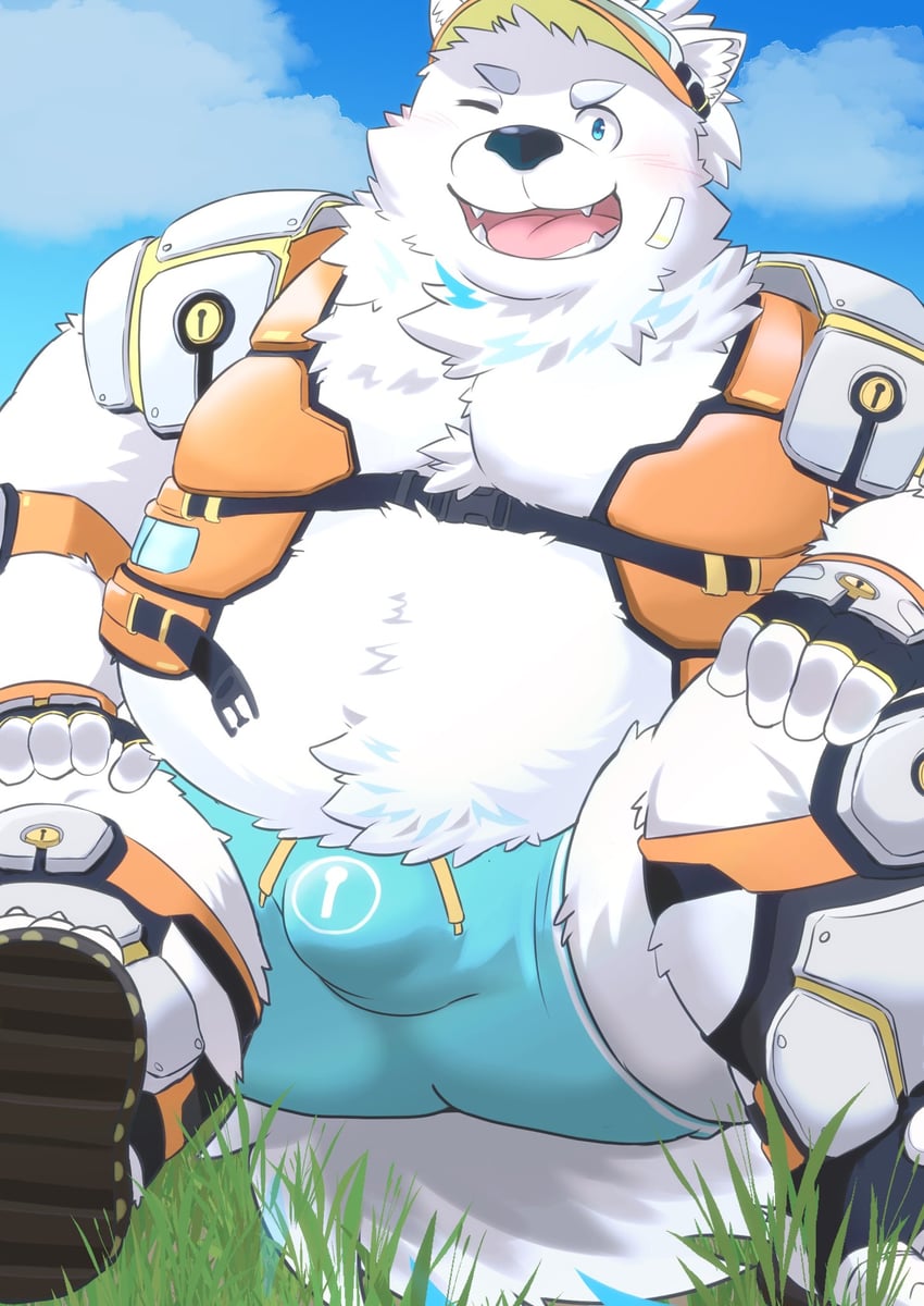 Live A Hero、Yohack 1名男孩 兽耳 蓝色男士泳装 脸红 凸起