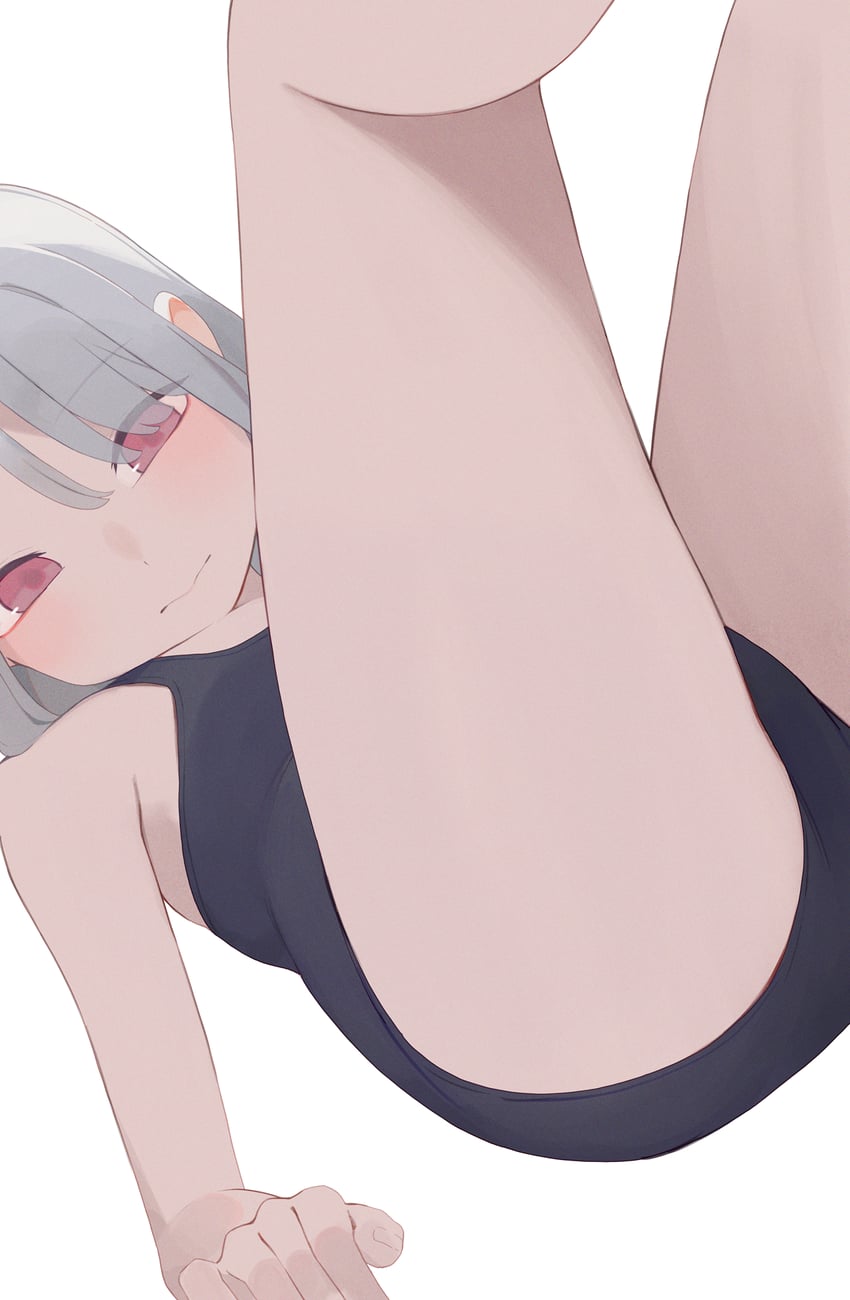 原创 1名女孩 黑色连体泳衣 脸红 闭嘴 眼睛在头发下可见