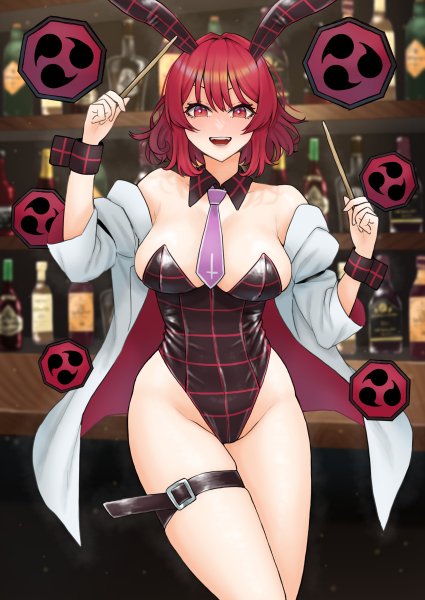 东方Project、堀川雷鼓 1名女孩 酒 兽耳 乳房 鼓棒