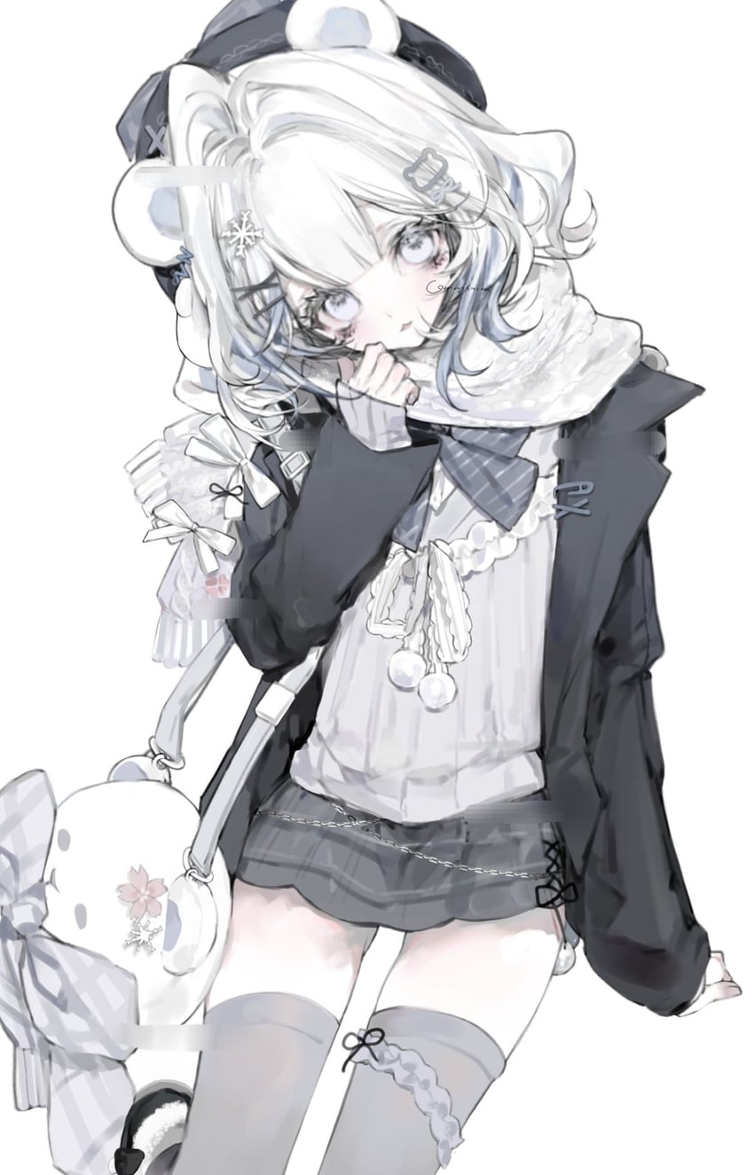 原创 1名女孩 动物形状包 兽耳 熊耳 黑色夹克