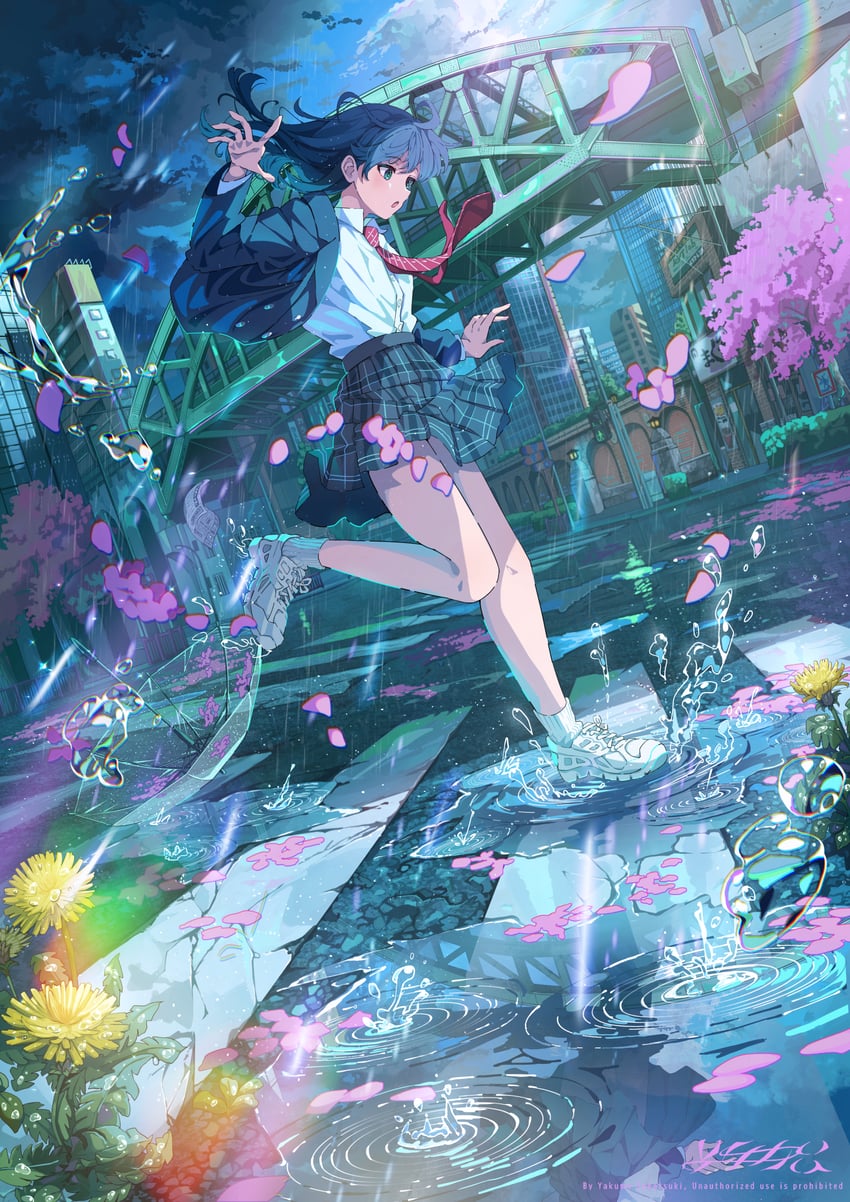 原创 1名女孩 蒲公英 花 雨 倒影