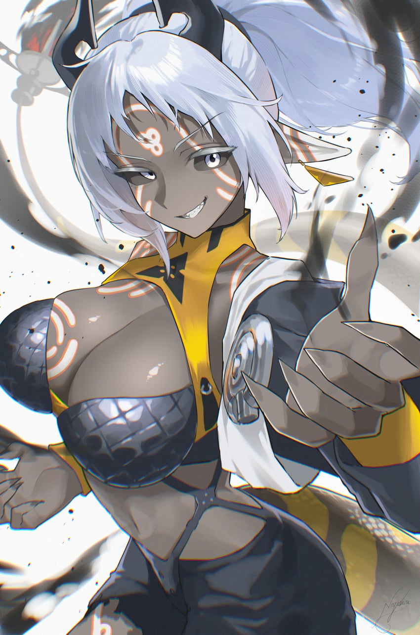 影之诗、影之诗：超越世界、burnite (shadowverse: worlds beyond) 1名女孩 黑角 黑肤 乳房 乳沟