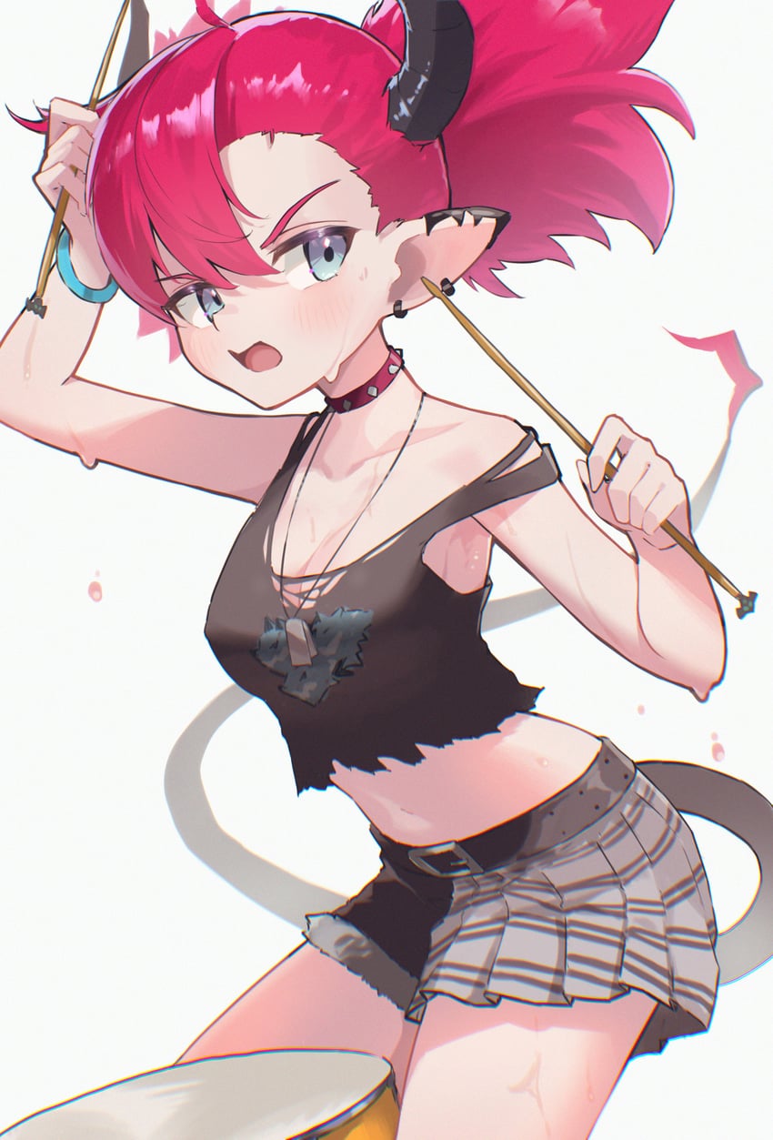 影之诗、影之诗：超越世界、raz (shadowverse: worlds beyond) 1名女孩 手放在自己头上 腰带 黑色皮带 黑角