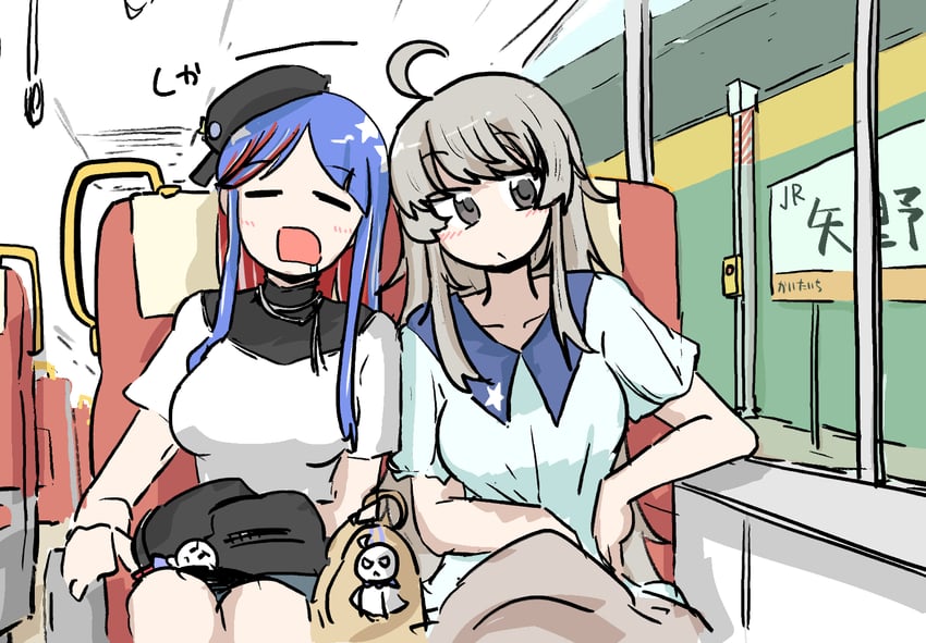 舰队Collection、南达科他（舰队收藏）、华盛顿 (舰队收藏) 呆毛 替换服装 黑帽子 蓝发 挂耳染