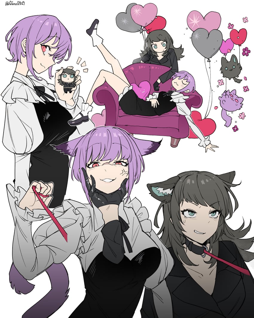BanG Dream!、Bang Dream! It's MyGO!!!!!、八幡海铃 2名女孩 青筋 兽耳 气球 黑领