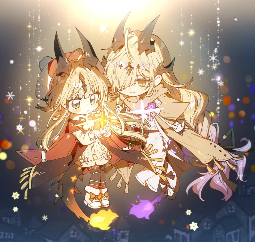 明日方舟、止颂 (明日方舟)、苇草 2名女孩 金发 模糊 腮红贴纸 背景虚化