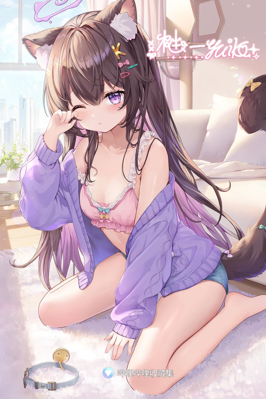 原创 1名女孩 动物项圈 兽耳毛 兽耳 裸腿