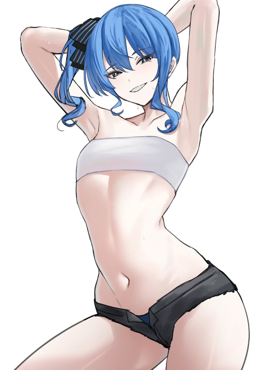 Hololive、星街彗星 1名女孩 :D 腋下 双手抱头 举起双手