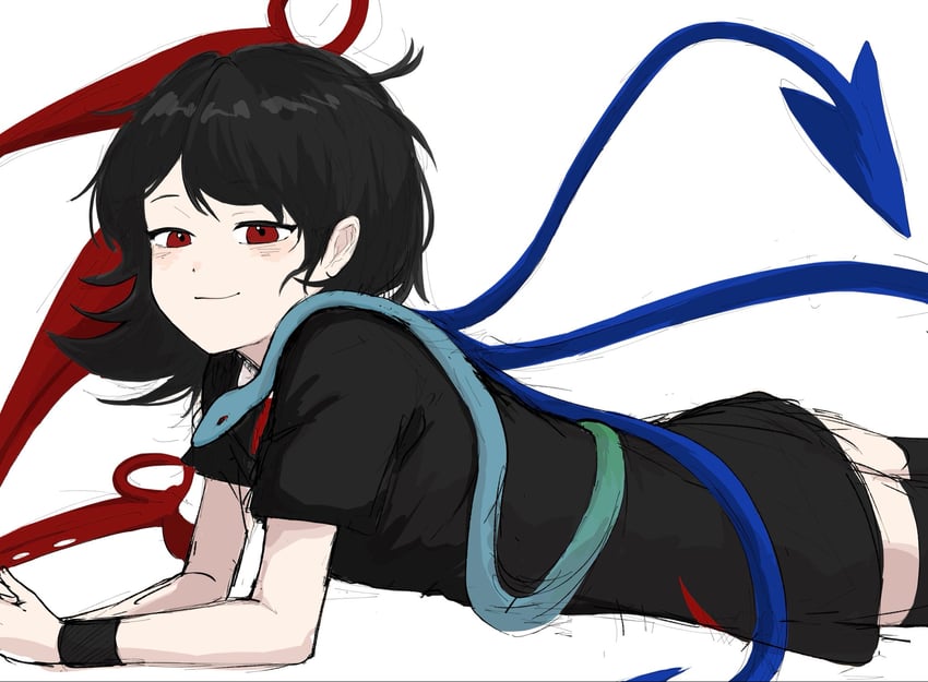 东方Project、封兽鵺 1名女孩 黑色连衣裙 黑发 黑色过膝袜 连衣裙