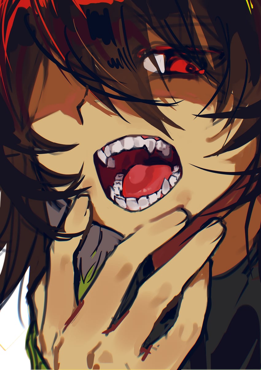三角符文、Undertale/Deltarune、Kris (Deltarune) 1个其他角色 中性 棕发 手托下巴 看向观众