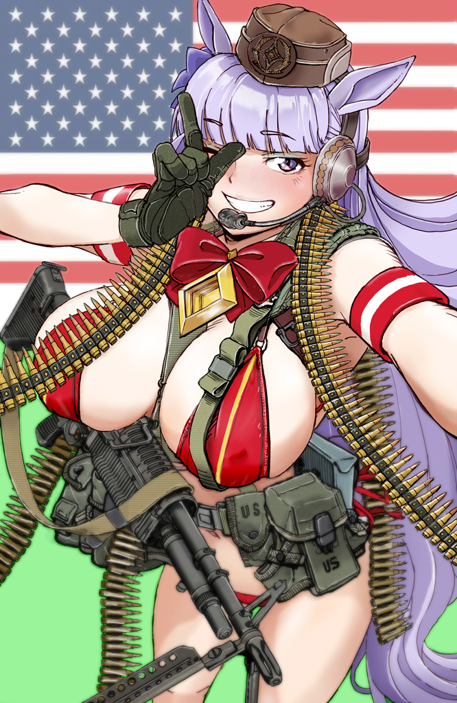 赛马娘、黄金船 (赛马娘) 1名女孩 :D 爱丽丝机甲 美国国旗 弹药带
