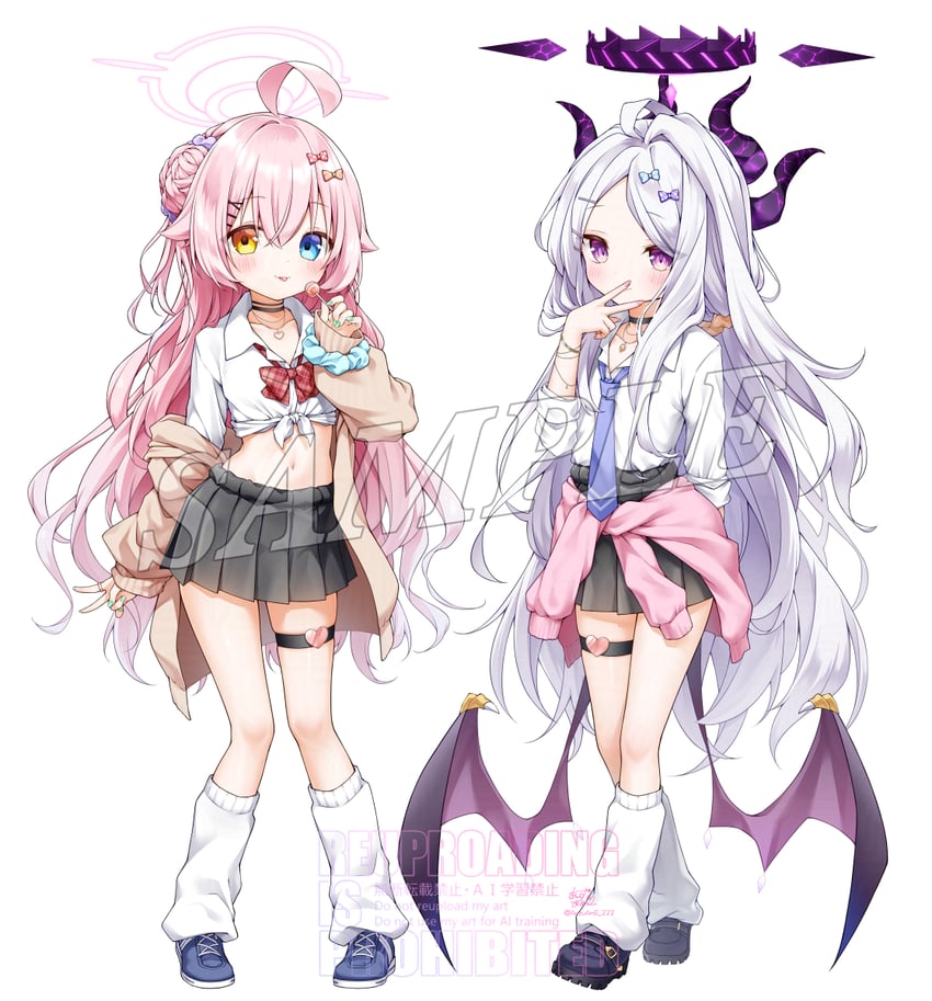 蔚蓝档案、空崎日奈、星野 (碧蓝档案) 2名女孩 :p 呆毛 替换服装 不同发型