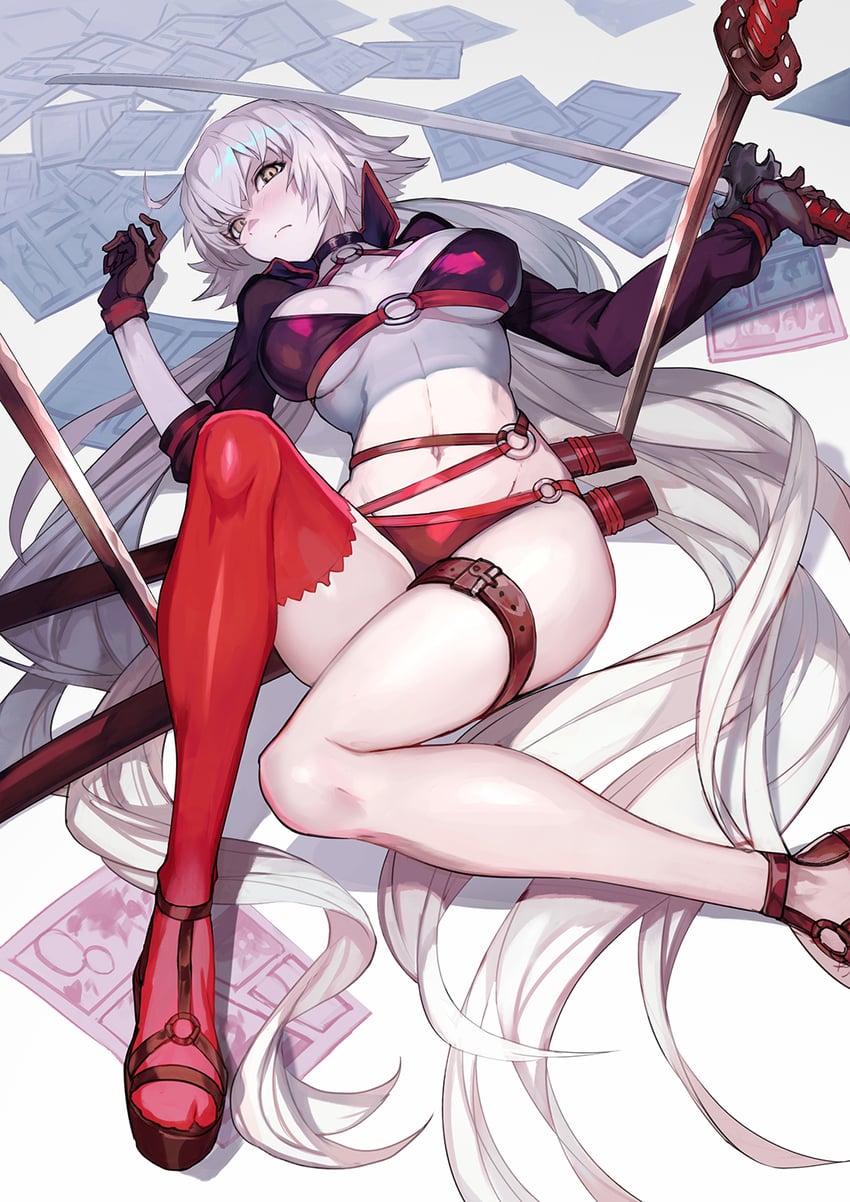 Fate/Grand Order、Fate系列、黑贞德 1名女孩 荒谬的长发 呆毛 不对称袖子 腰带