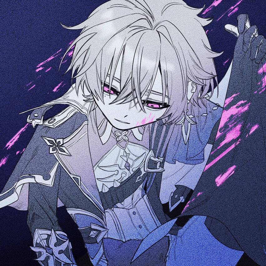 原神、罗恩（原神） 1名男孩 血 colored blood 交叉刘海 暗色背景