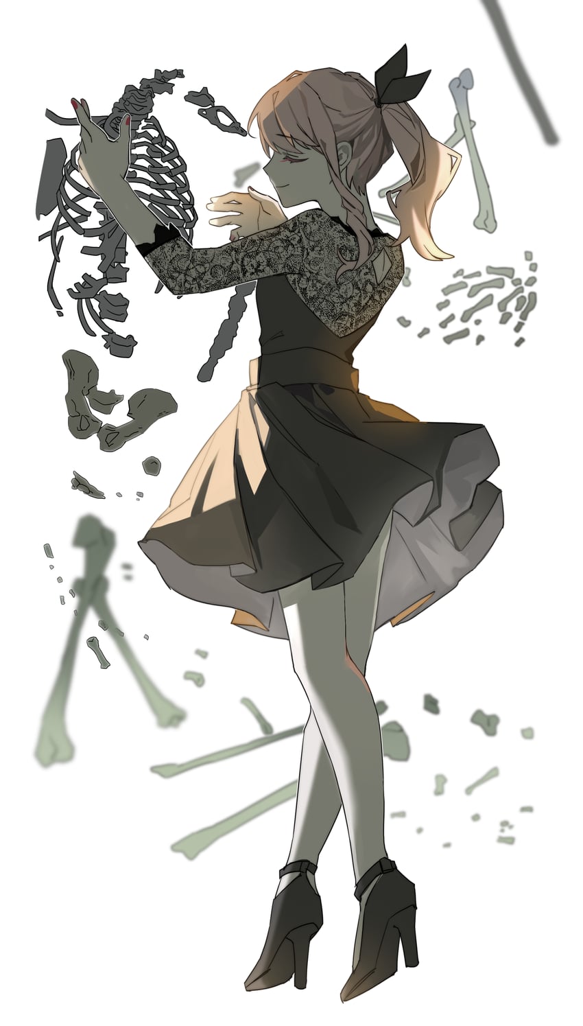 乙女解剖 (Vocaloid)、世界计划、晓山瑞希 1个其他角色 黑色连衣裙 黑色丝带 黑鞋 模糊