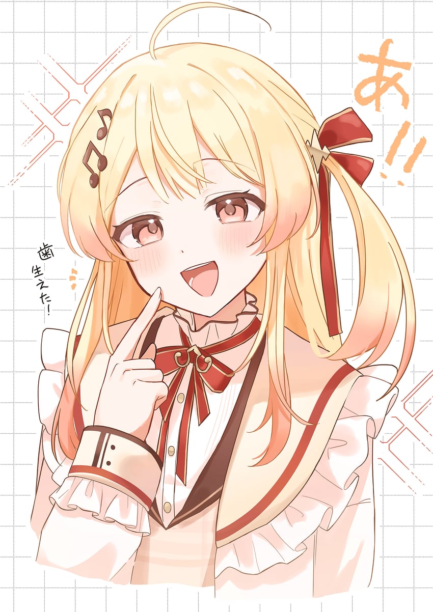 Hololive、音乃濑奏 1名女孩 呆毛 金发 脸红 荷叶边夹克
