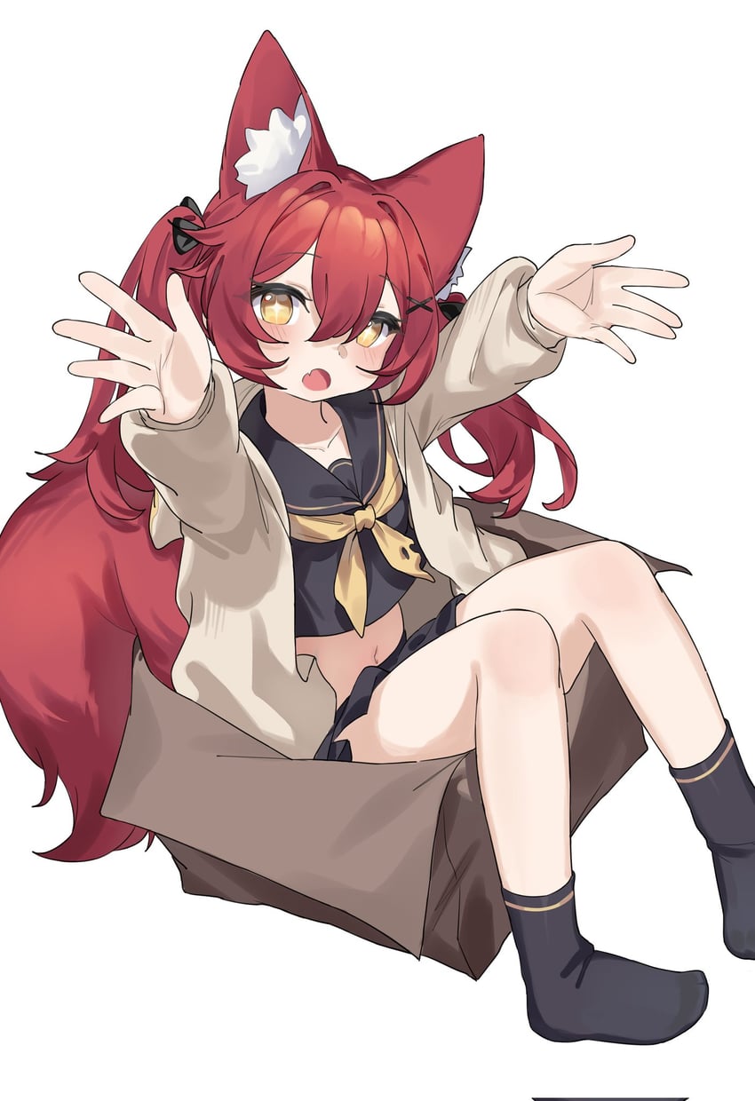 原创 1名女孩 兽耳毛 兽耳 脸红 蝴蝶结
