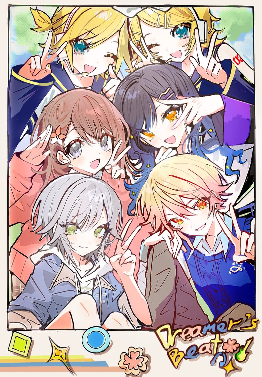 世界计划、VOCALOID、花里实乃理 2个男孩 4个女孩 :D 黑发 黑色水手领