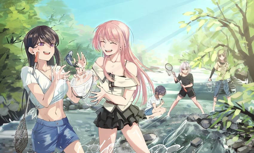 BanG Dream!、Bang Dream! It's MyGO!!!!!、千早爱音 5名女孩 黑吊带背心 黑发 黑衬衫 黑色短裤