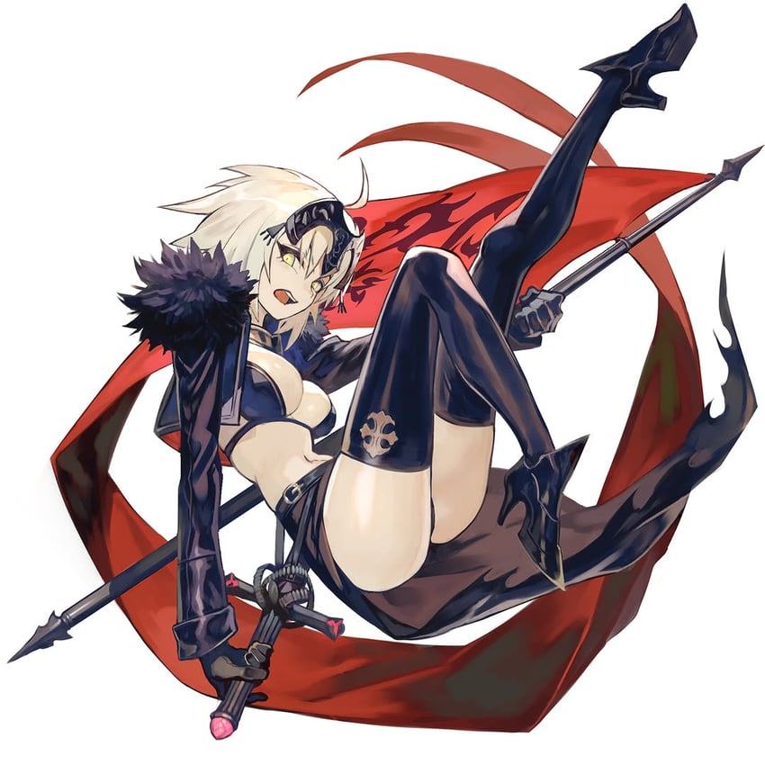 Fate/Grand Order、Fate系列、黑贞德 1名女孩 腰带 黑色皮带 黑色过膝袜 乳房
