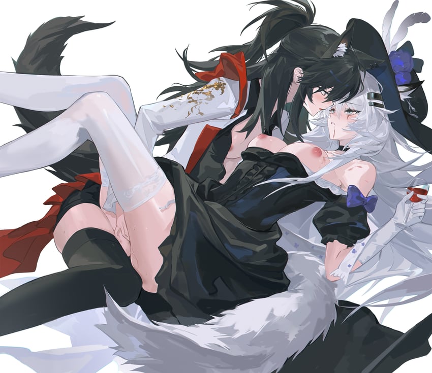 明日方舟、拉普兰德 (明日方舟)、德克萨斯 (明日方舟) 2名女孩 替换服装 兽耳毛 兽耳穿孔 兽耳