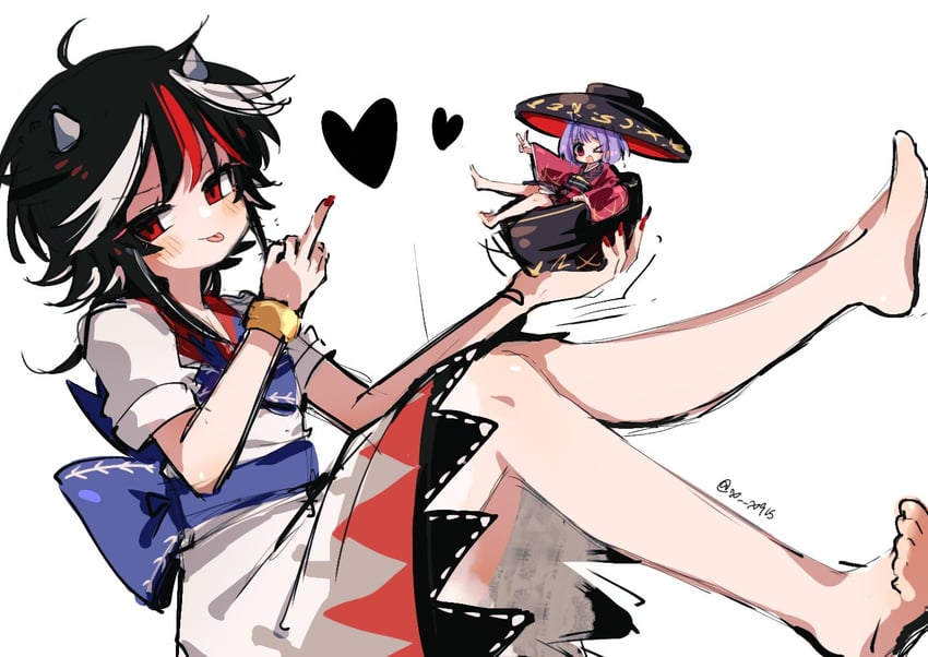 东方Project、鬼人正邪、少名针妙丸 2名女孩 :D 赤脚 黑发 蓝色蝴蝶结
